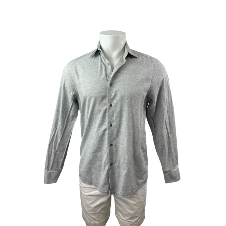 Zara Men's Gray Long Sleeve Regular Fit Casual Button Down Shirt Top Size M