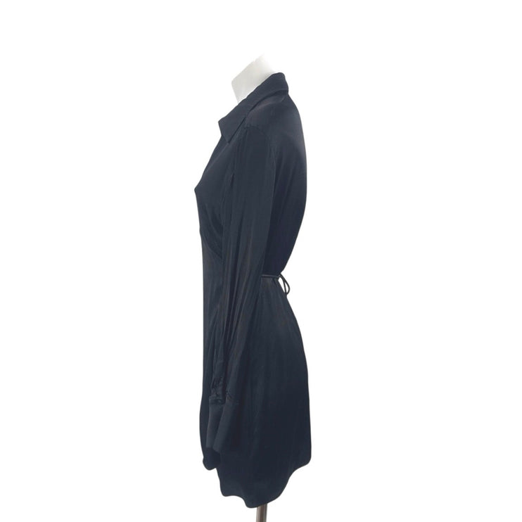 Zara Women's Collared V Neck Long Sleeve Mini Flare A-Line Wrap Shirt Dress Sz L