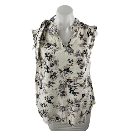 Who What Wear White Floral Ruffle Button Mock Neck Sleeveless Tank Blouse Top XL