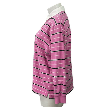 Damson Madder Womens Pink Striped Long Sleeve Polo Sweatshirt Shirt Top Size 16