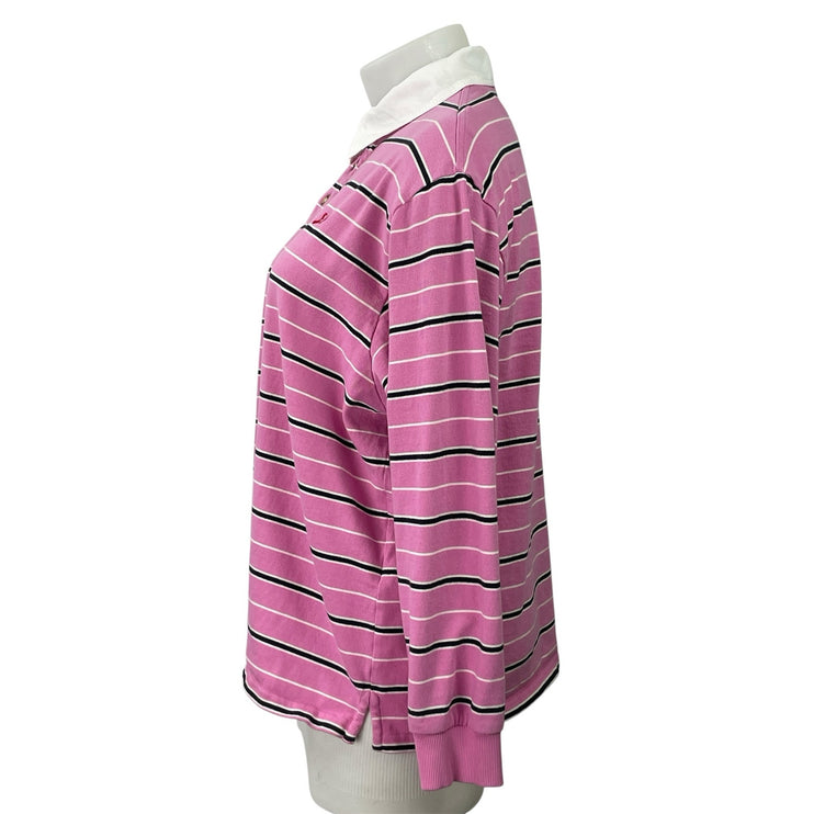 Damson Madder Womens Pink Striped Long Sleeve Polo Sweatshirt Shirt Top Size 16