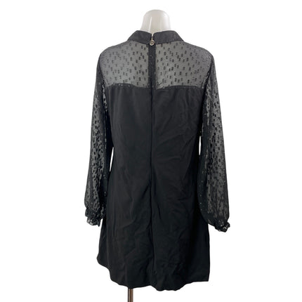 Tommy Hilfiger Women's Black Long Sleeve Mesh Collar Shift Mini Dress Size 12