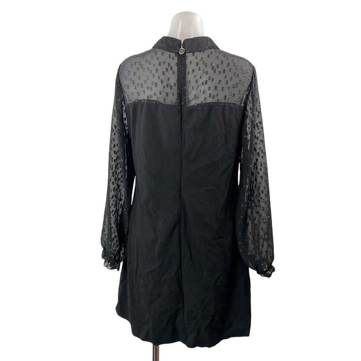 Tommy Hilfiger Women's Black Long Sleeve Mesh Collar Shift Mini Dress Size 12