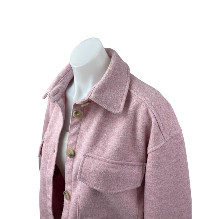 H&M Women's Pink Marled Collared Long Sleeve Button Down Shacket Coat Jacket XS