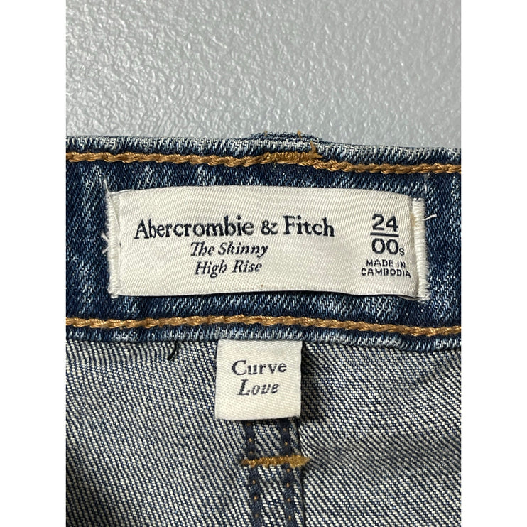 Abercrombie & Fitch Blue Distressed Frayed Raw Hem Skinny Denim Jeans Pants 24