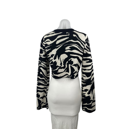 H&M Black White Zebra Marble Long Sleeve Knit Crew Neck Cropped Sweater Top Sz S