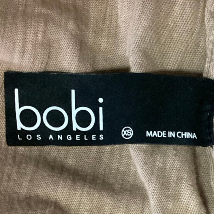 Bobi Brown Tan V-Neck Cuffed Sleeve Pockets Casual Mini Shift T Shirt Dress XS