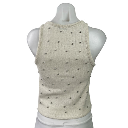 Zara Women Beige Knit Embellished Rhinestone Beaded Sleeveless Tank Top Size S