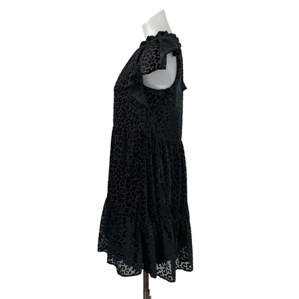 Ann Taylor LOFT Velvet Burnout Leopard Ruffle Tiered A Line Mini Dress Size XS