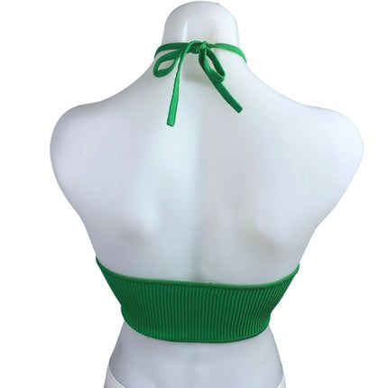 Aritzia Babaton Green Ribbed Knit Halter Sculpt Sleeveless Crop Top Size XS