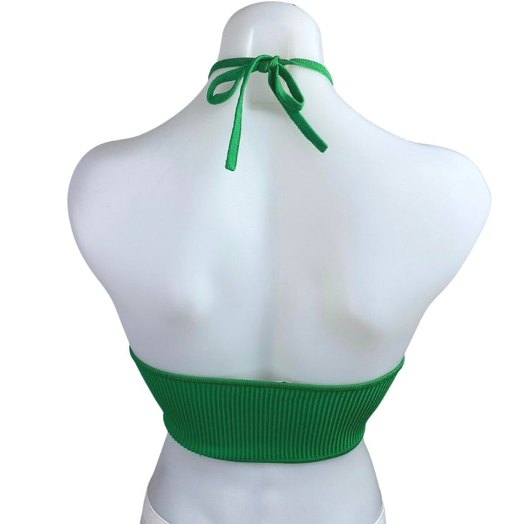 Aritzia Babaton Green Ribbed Knit Halter Sculpt Sleeveless Crop Top Size XS