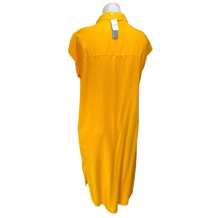 NEW Parfois Yellow Orange Short Sleeve Button Up Midi Shirt Dress Size XS/S