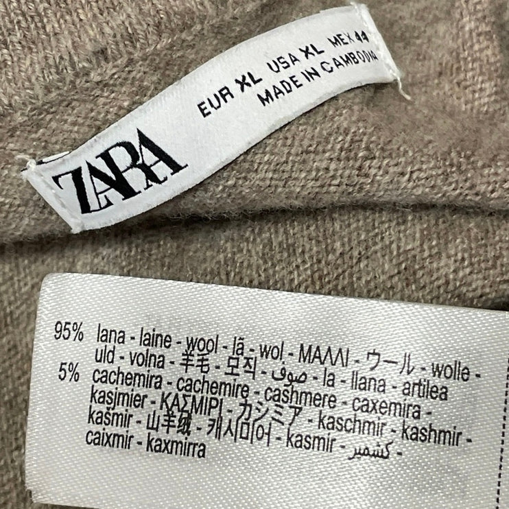 Zara Men's Beige Long Sleeves Wool Knit Collared Pullover Polo Sweater Top Sz XL