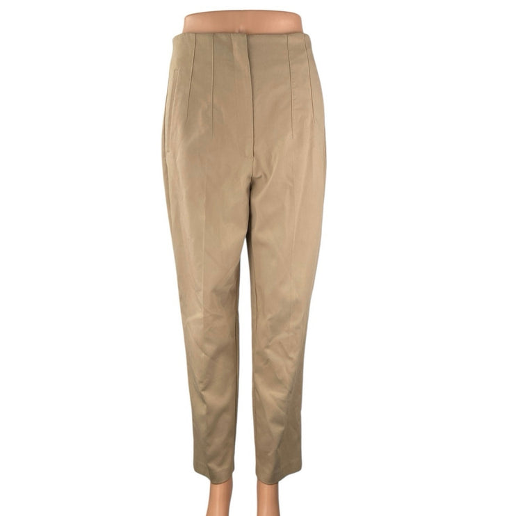 Zara Women's Tan Khaki Beige High Rise Tapered Leg Trousers Dress Pants Size M