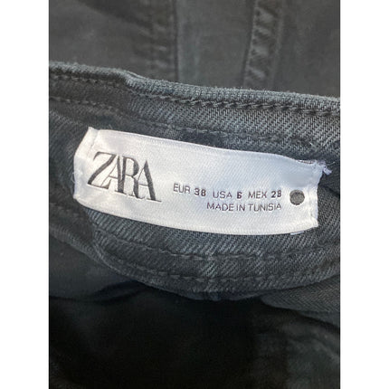Zara Women's Black High Rise Raw Hem Wide Leg Baggy Palazzo Denim Jeans Size 6