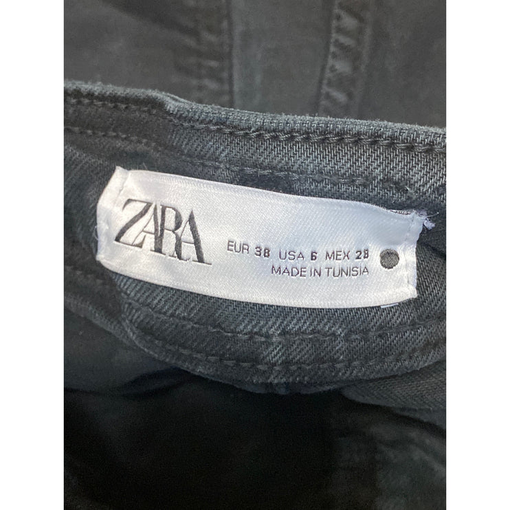 Zara Women's Black High Rise Raw Hem Wide Leg Baggy Palazzo Denim Jeans Size 6
