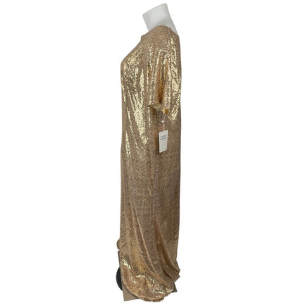 NEW Honey Qiao Sparkly Modest Gold Sequin Short Sleeve Sheath Shift Dress Sz XL