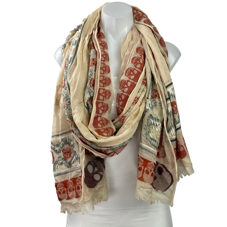 Zadig & Voltaire Women's Beige Skull Skeleton Star Wrap Shawl Neck Scarf Size OS