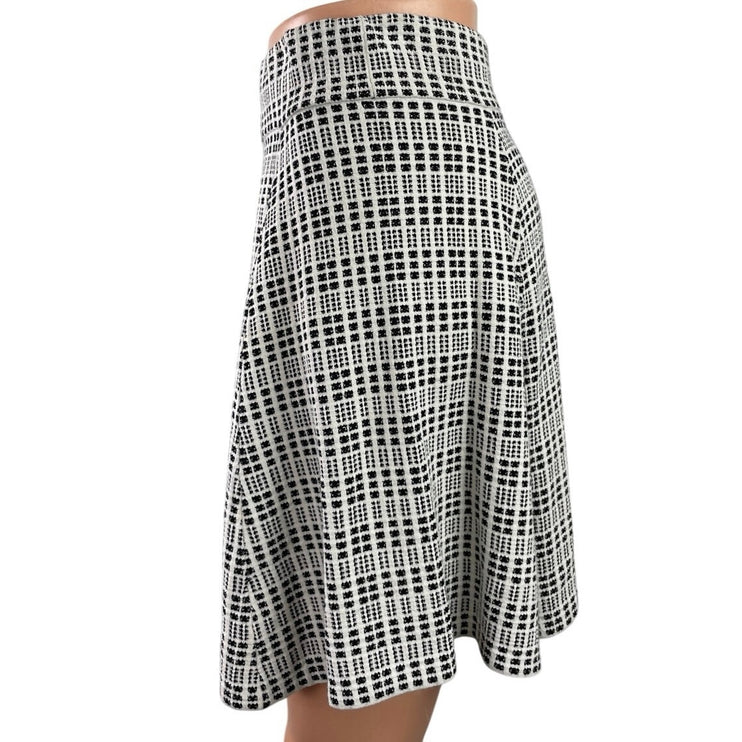 Theory Black White Geometric Knit Pleated High Waist Flare A Line Mini Skirt S