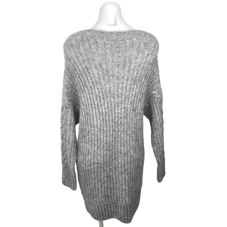 Asos Gray Cable Knit Crochet Boat Neck Long Sleeve Pullover Sweater Dress Sz 6