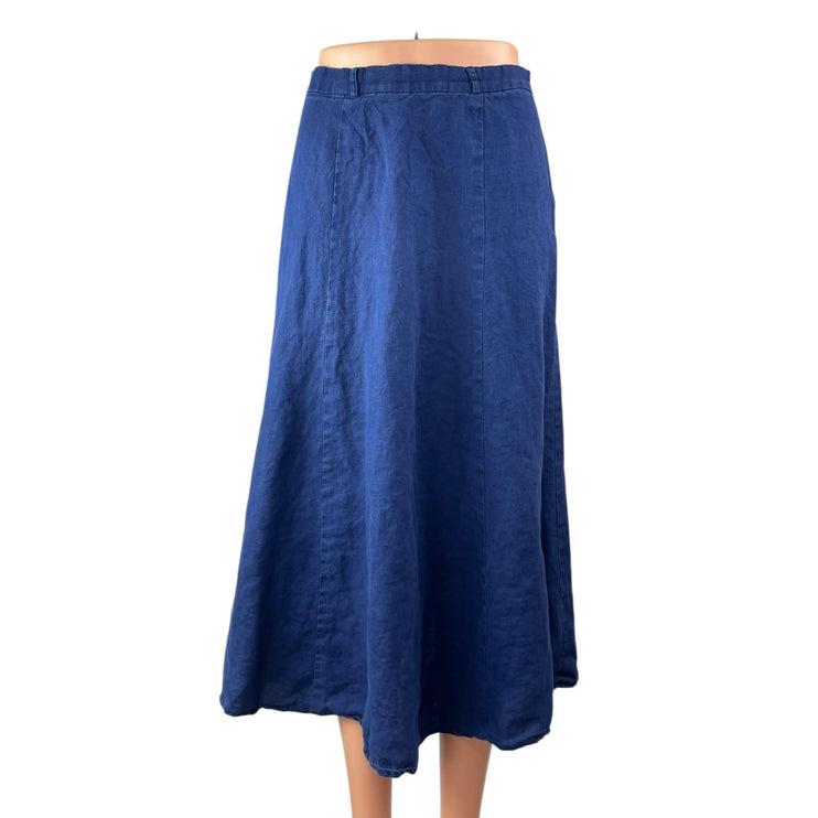 Reformation Women's Blue 100% Linen High Waisted Flare A Line Midi Skirt Size 2