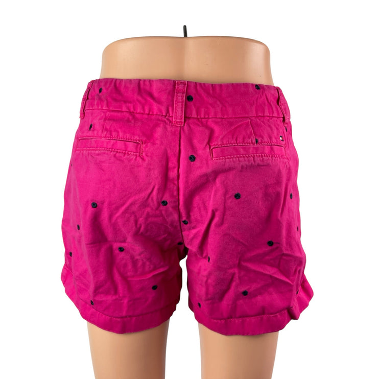 Tommy Hilfiger Women's Pink Embroidered Polka Dots Mid Rise Mini Shorts Size 2