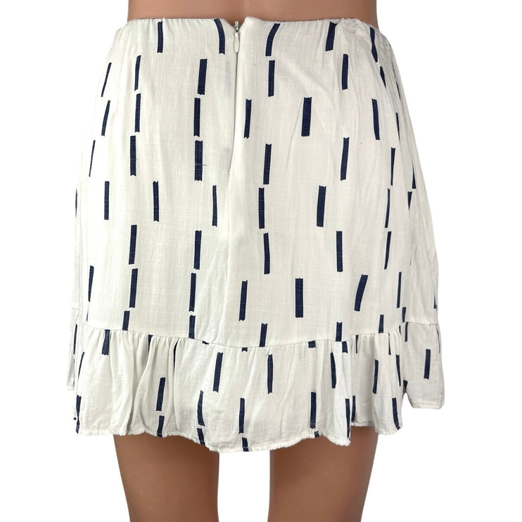 Emory Park White Blue Striped Ruffle Mini Casual Straight Pencil Skirt Size M