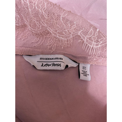 & Other Stories Womens Pink Floral Lace Trim Sleeveless Cami Camisole Tank Top 4