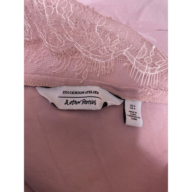 & Other Stories Womens Pink Floral Lace Trim Sleeveless Cami Camisole Tank Top 4