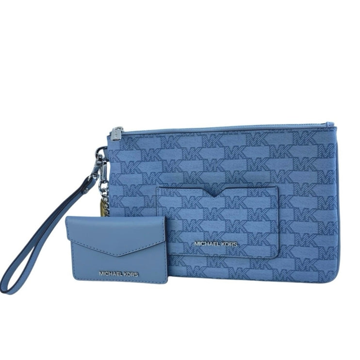 NEW Michael Kors Jet Blue MK Signature 2 In 1 Card Case Wristlet Clutch Bag