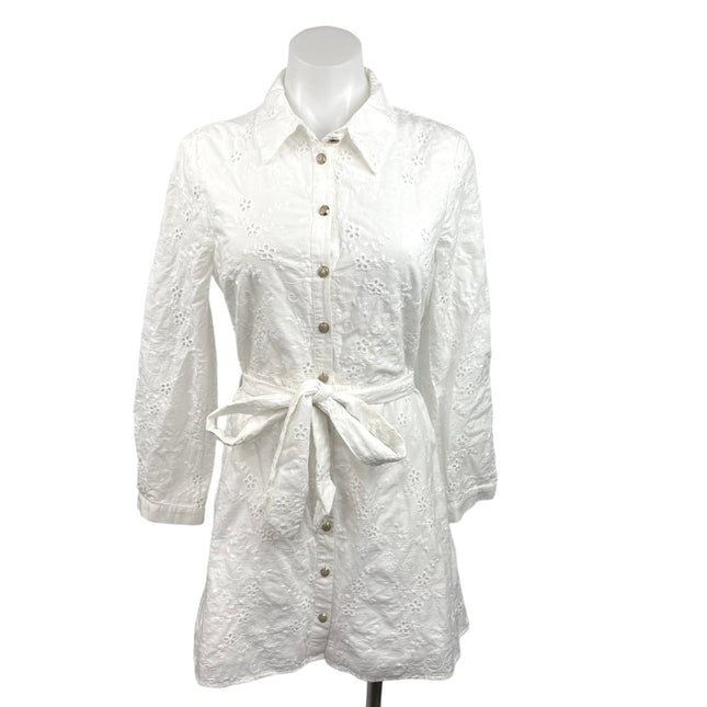 Zara White Collared Floral Embroidered Long Sleeve Mini Shirt Dress Si Brie Zara White Collared Floral Embroidered Long Sleeve Mini Shirt Dress Si Brie