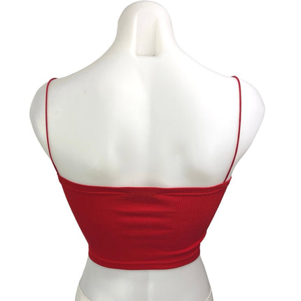 Zara Red Ribbed Knit Stretch Square Neck Thin Strap Camisole Crop Tank Top Sz S