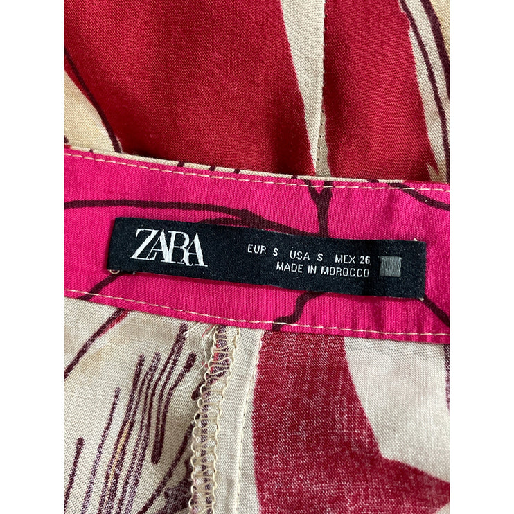 Zara Women's Multicolor Tropical High Rise Button Midi Pencil Straight Skirt S