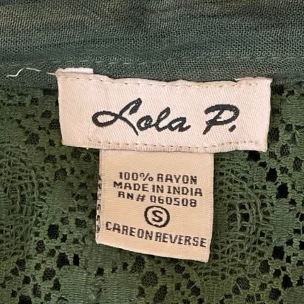 Lola P Women's Green Long Sleeve Embroidered Lace Button Down Shirt Top Size S