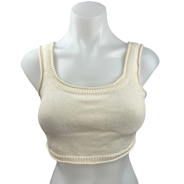 Reformation Womens Cream White Sleeveless Scoop Neck Knit Crop Tank Top Size XS