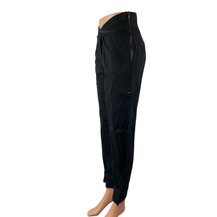 RTA Women's Black High Waisted Cargo Zip Tapered Jogger Trousers Pants Size 25