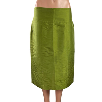Magaschoni Women's Green Silk Satin Zip Slit Pencil Straight Midi Skirt Size M