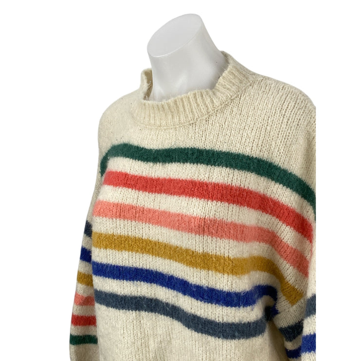 Wishlist Beige Rainbow Striped Long Sleeve Mock Neck Knit Sweater Top Size M/L