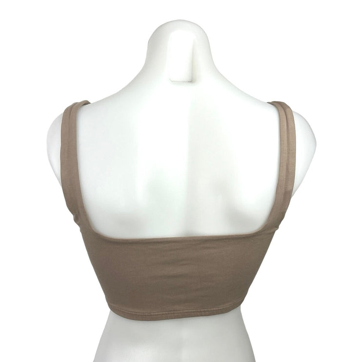 Aritzia Babaton Women's Beige Sleeveless Square Neck Stretch Cropped Tank Top M