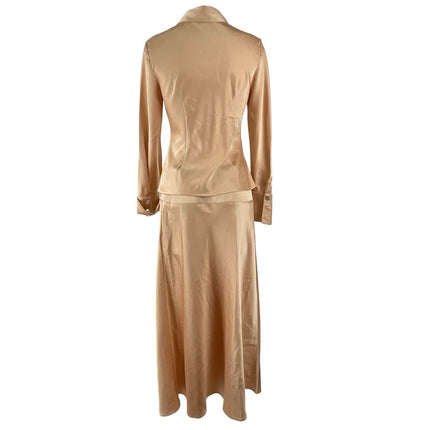 C/MEO Collective Sincerity Satin Button Down Shirt Midi Straight Skirt Set S/M