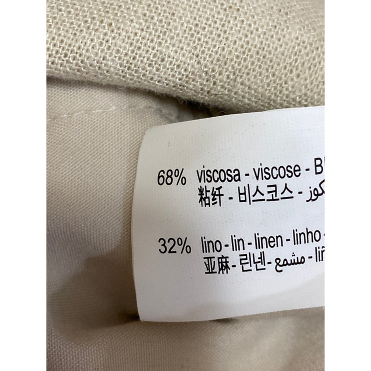 Zara Women's Beige Linen Drawstring Pleated Wide Leg Baggy Trousers Pants Size S