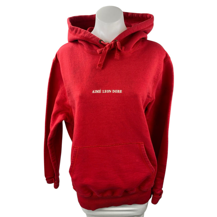 Aime Leon Dore Women's Red Logo Long Sleeve Hoodie Hooded Sweatshirt Top Sz M