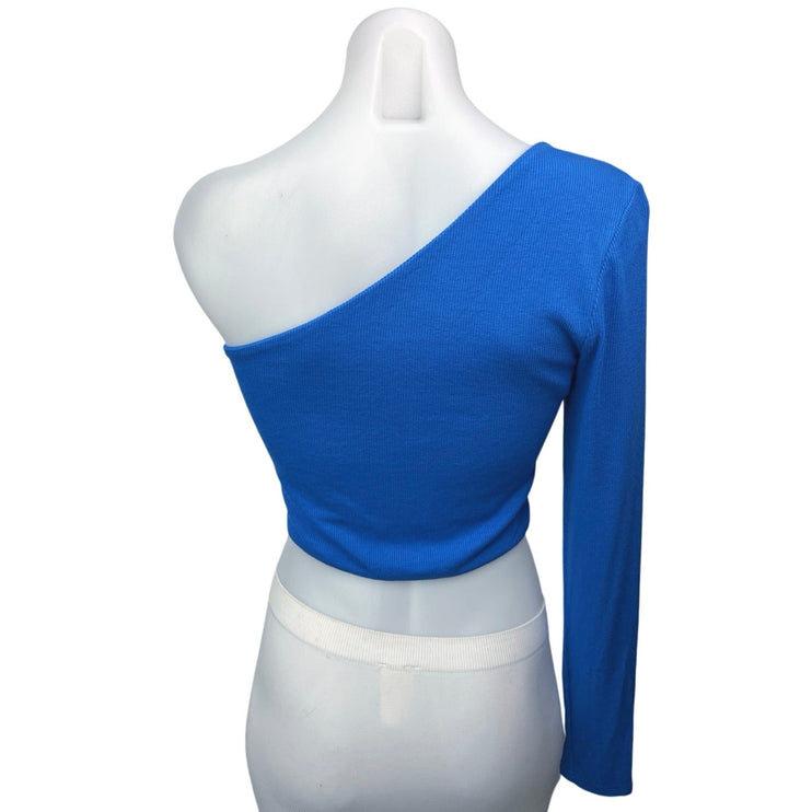 Revolve x Superdown Karol Blue One Shoulder Long Sleeve Ribbed Crop Shirt Top M