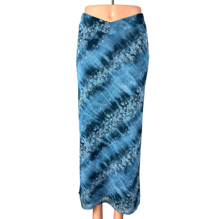 Urban Outfitters Blue Floral Tie Dye High Waist Hawaiian Straight Midi Skirt S