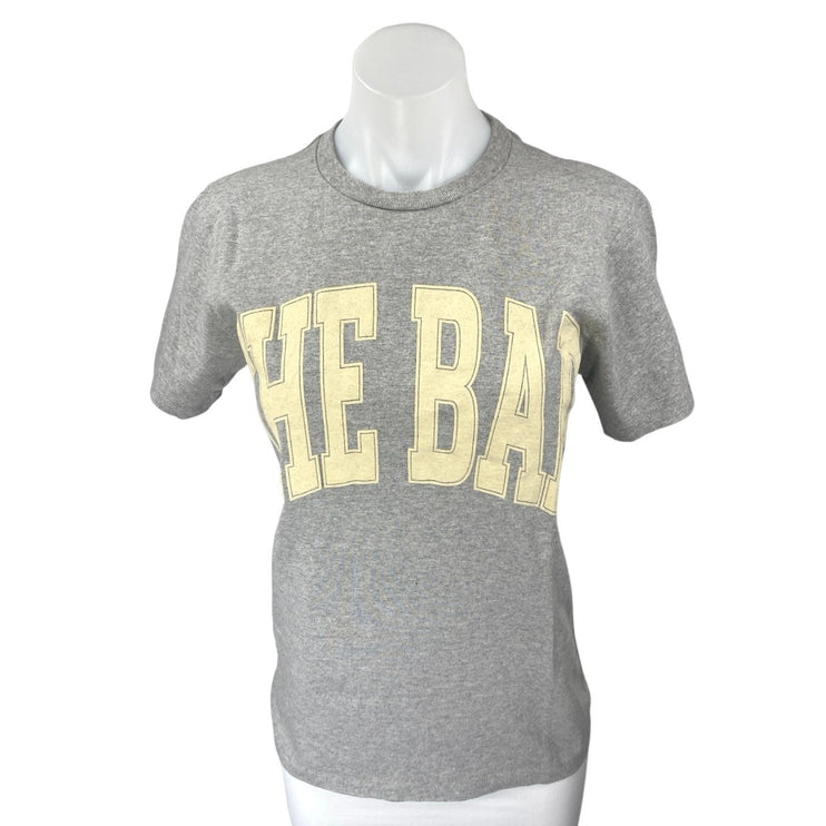 THE BAR Women's Gray Yellow Logo Short Sleeve Crew Neck T Shirt Tee Top Size S