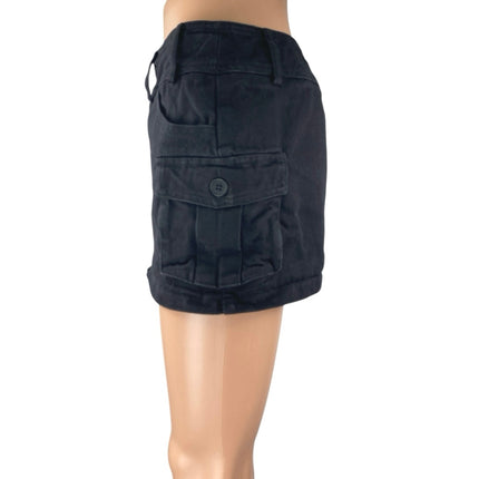 Edikted Women's Black Pockets Zip Mini Pencil Bodycon Denim Jeans Cargo Skirt S