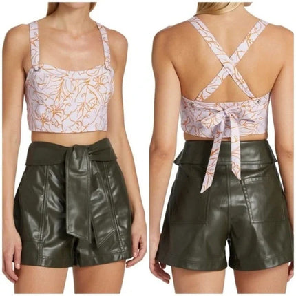 Jonathan Simkhai Tilly Purple Gold Floral Sleeveless Tie Back Cami Crop Top Sz M