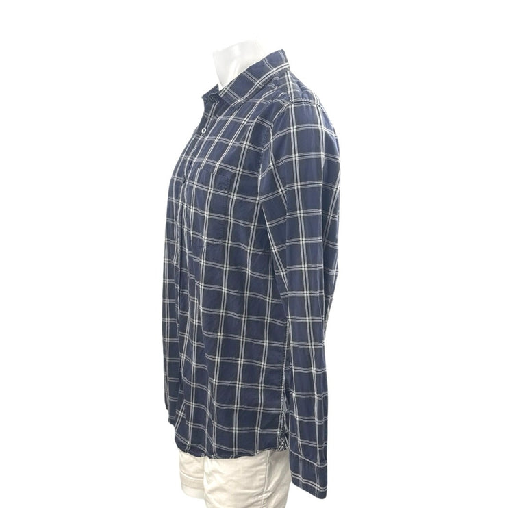 Banana Republic Men's Blue Plaid Classic Fit Long Sleeve Button Up Shirt Top L