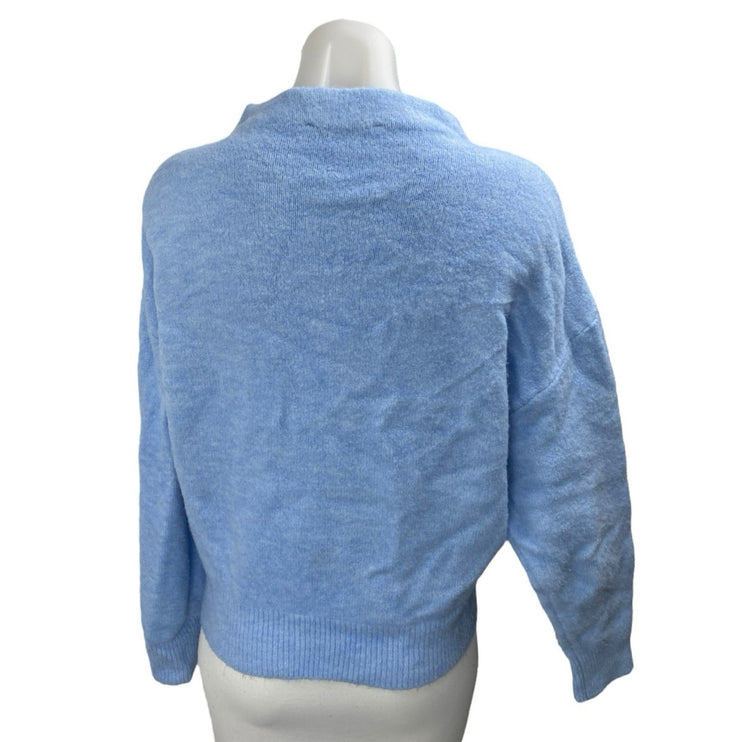 Zara Women's Blue Funnelk Neck Long Sleeve Knit Sweatshirt Sweater Top Size S