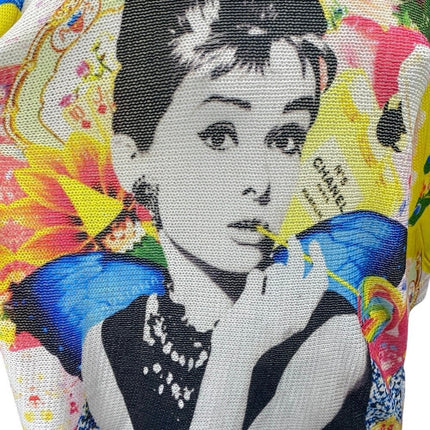 Women's Multicolor Audrey Hepburn Comics Knit Half Sleeve Sweater Top Size 3